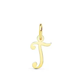 Colgante oro 18k letra inglesa T mayúscula 14 mm. lisa