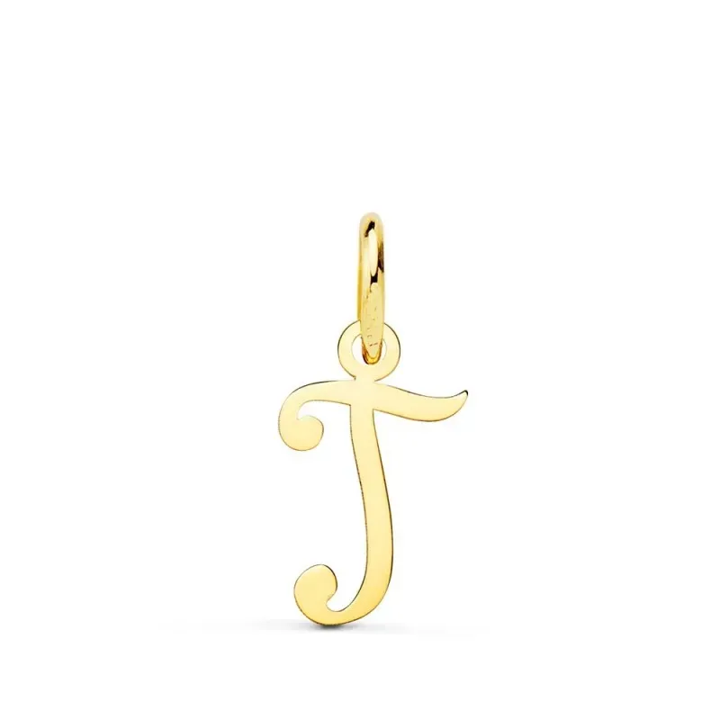 Colgante oro 18k letra inglesa T mayúscula 14 mm. lisa