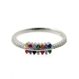 Sortija plata Ley 925m mujer rodiada circonitas colores centro barra