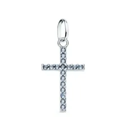 Cruz oro blanco 18k mujer 16 mm. circonitas color azul