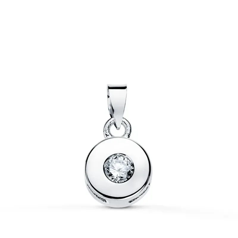 Colgante oro blanco 18k mujer chatón 6 mm. diamante talla brillante 0
