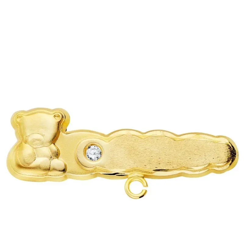 Alfiler oro 18k bebé 27 mm. osito tallado circonita chapa forma nube