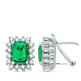 Pendientes oro blanco 18k mujer 13 mm. esmeralda combinada 32 diamant