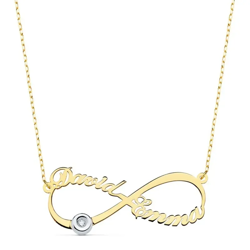 Gargantilla oro bicolor 18k mujer 44 cm forma infinito dos nombres 35