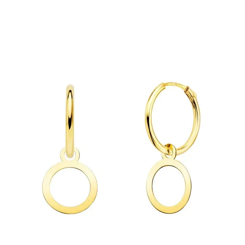 Pendientes oro 18k mujer aro 12 mm. combinado círculo calado 10 mm.