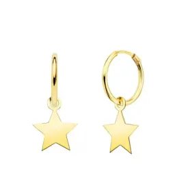 Pendientes oro 18k mujer aro 12 mm. combinado estrella lisa 10 x 10 m