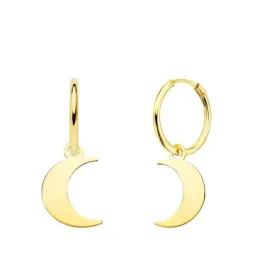 Pendientes oro 18k mujer aro 12 mm. combinado luna lisa  11 x 9 mm.