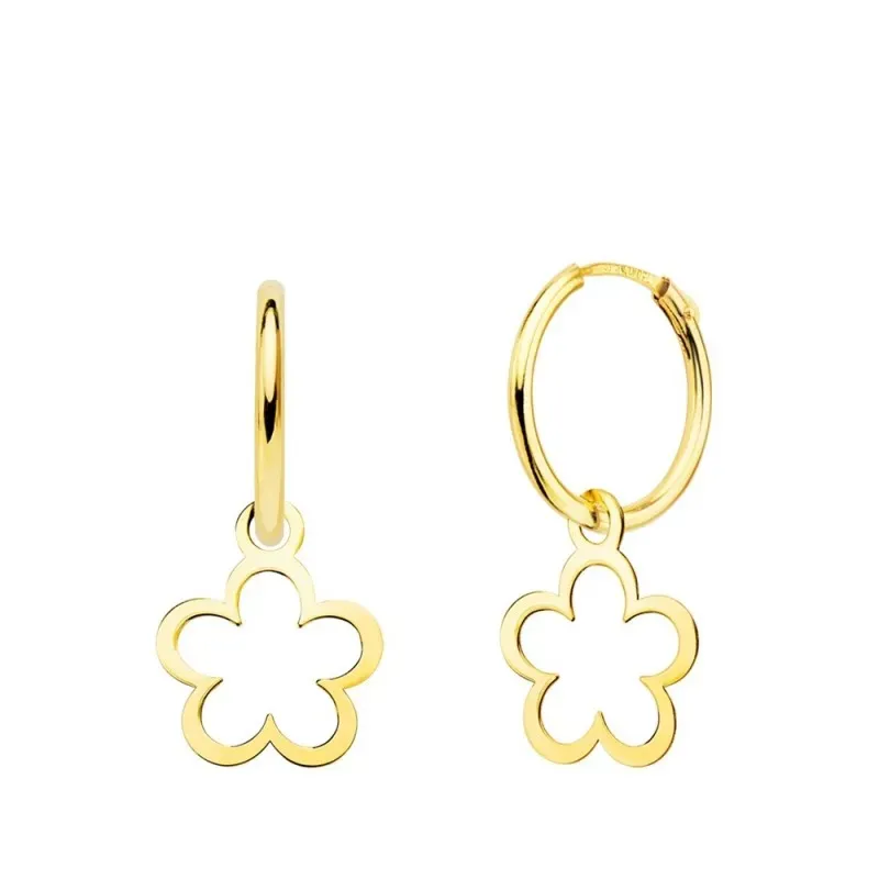 Pendientes oro 18k mujer aro 12 mm. detalle forma margarita calada 10