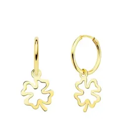 Pendientes oro 18k mujer aro 12 mm. combinado trebol 11 x 9 mm.