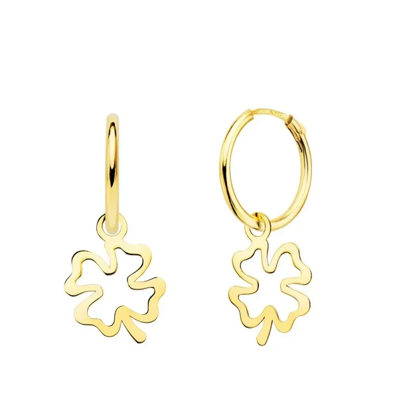 Pendientes oro 18k mujer aro 12 mm. combinado trebol 11 x 9 mm.