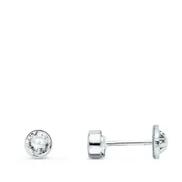 Pendientes oro blanco 18k chatón circonita 4 mm. tornillo