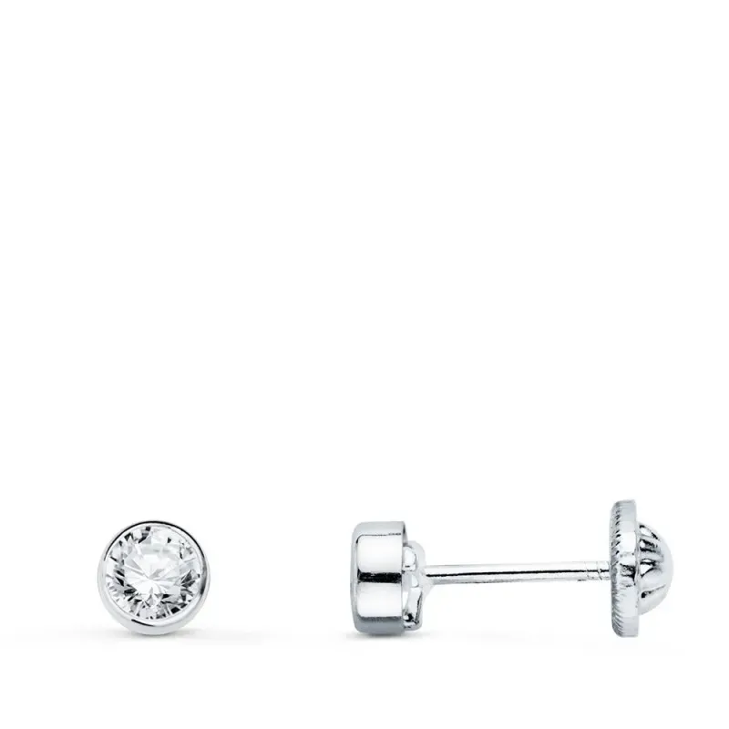 Pendientes oro blanco 18k chatón circonita 4 mm. tornillo