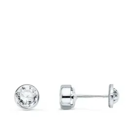 Pendientes oro blanco 18k chatón 5 mm. circonita tornillo