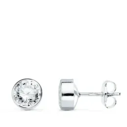 Pendientes oro blanco 18k chatón  6 mm. circonita presión