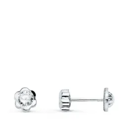 Pendientes oro blanco 18k flor 5 mm. circonita tornillo