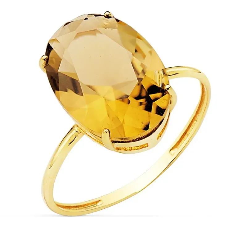 Sortija oro 18k mujer piedra centro forma ovalada color amarillo