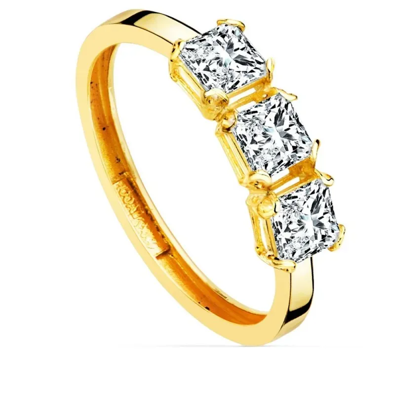 Sortija oro 18k mujer tresillo circonitas 4 mm. princesa