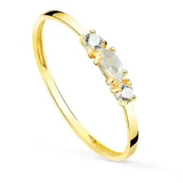 Sortija oro 18k mujer aguamarina 4 mm. ovalada combinada circonitas