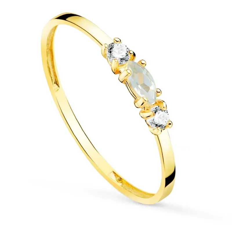 Sortija oro 18k mujer aguamarina 4 mm. ovalada combinada circonitas