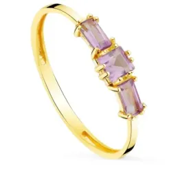Sortija oro 18k mujer amatista centro 3 mm. combinada laterales 4 mm.