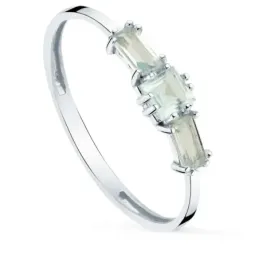 Sortija oro blanco 18k mujer topacio centro 3 mm. cuadrada combinada