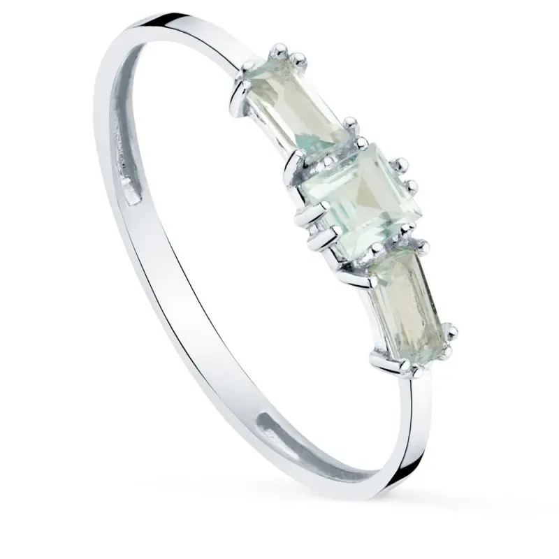Sortija oro blanco 18k mujer topacio centro 3 mm. cuadrada combinada
