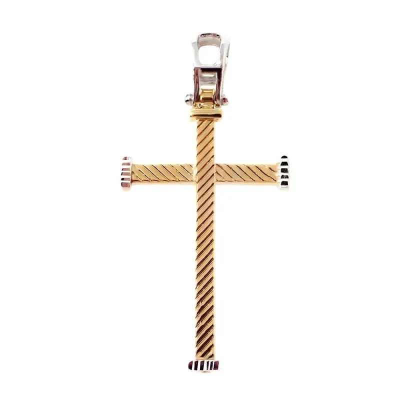 Cruz colgante oro bicolor 18k unisex 26 mm. barras detalles bordes co