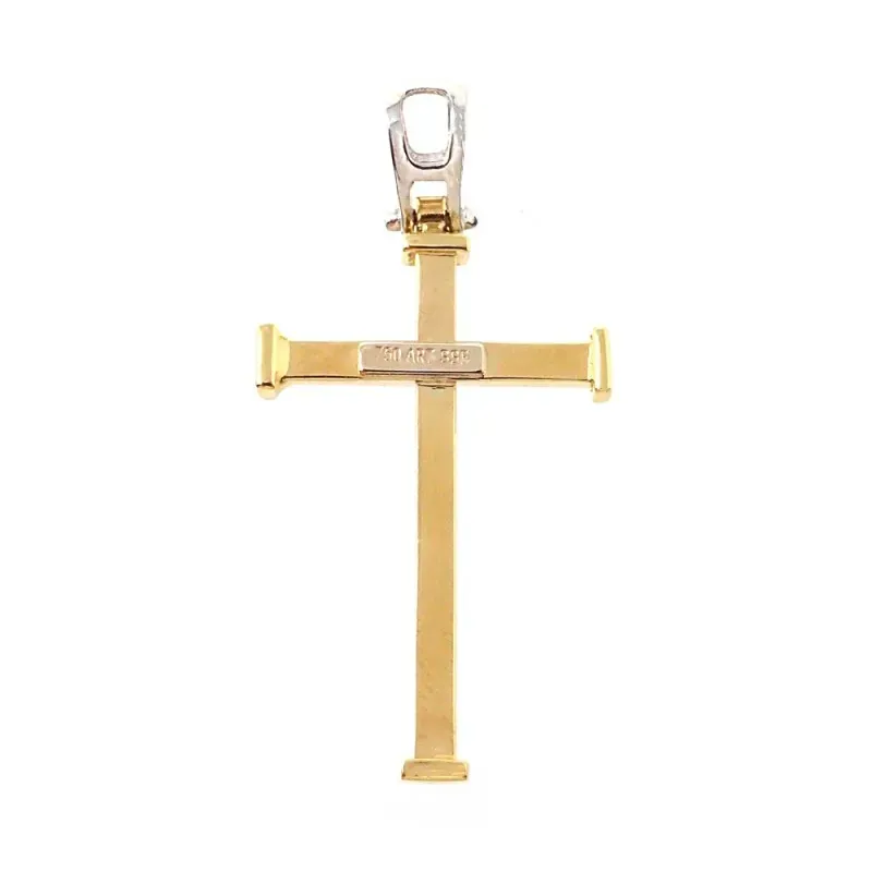 Cruz colgante oro bicolor 18k unisex 26 mm. barras detalles bordes co