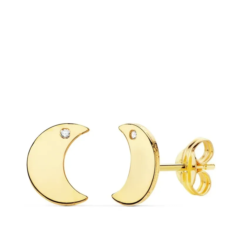 Pendientes oro 18k mujer 8.5 mm. luna lisa combinada circonitas presi