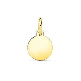Colgante oro 18k disco 8 mm. liso brillo redondo