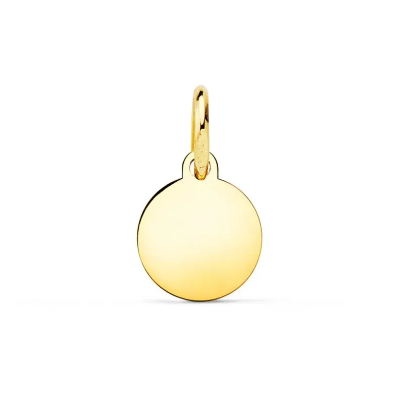 Colgante oro 18k disco 8 mm. liso brillo redondo