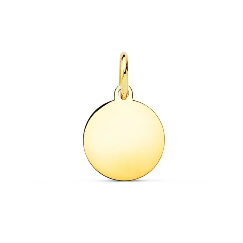 Colgante oro 18k disco 10 mm. liso brillo redondo