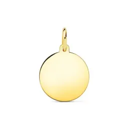 Colgante oro 18k disco 12 mm. redondo liso brillo