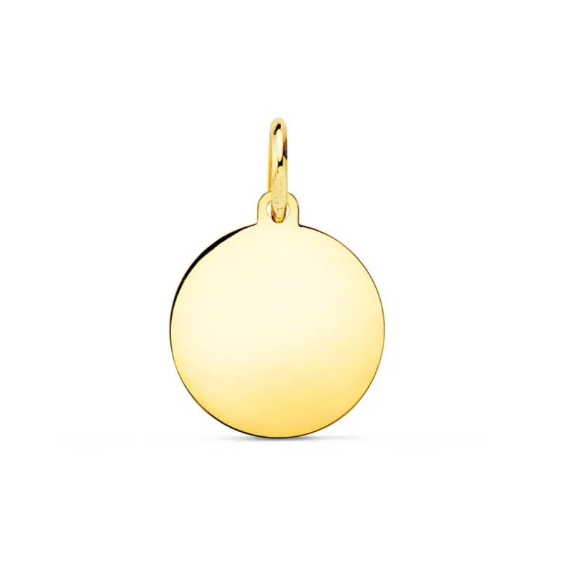 Colgante oro 18k disco 12 mm. redondo liso brillo