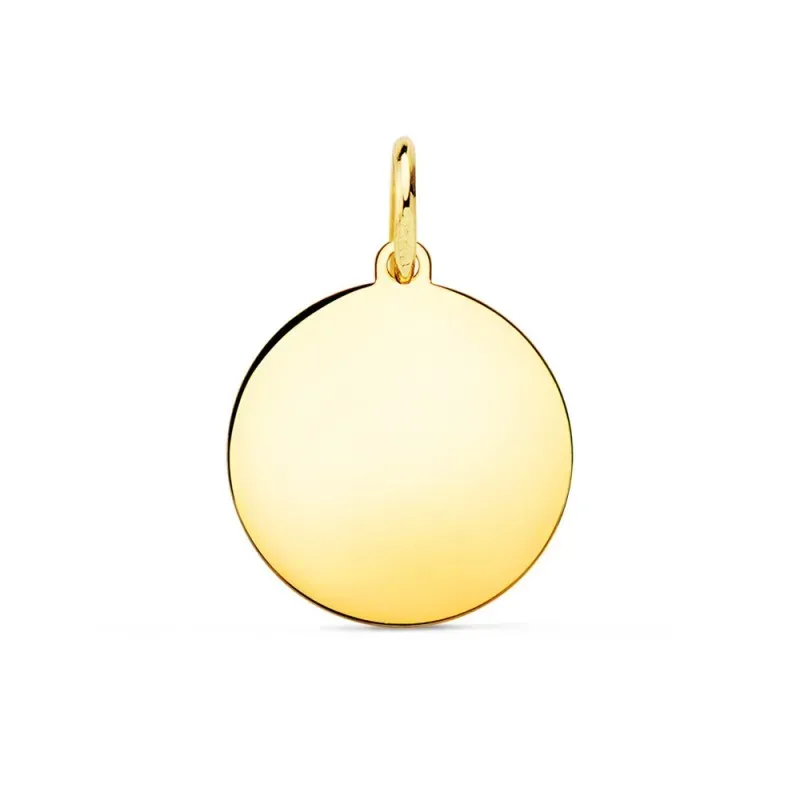 Colgante oro 18k disco 14 mm. liso redondo brillo