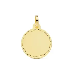 Colgante oro 18k disco 16 mm. redondo mate liso bordes detalles talla