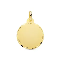 Colgante oro 18k disco 20 mm. redondo bordes tallados mate liso