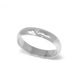 Alianza oro blanco 18k lisa diamante brillante centro 0.032ct. media