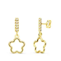 Pendientes oro 18k mujer flor calada circonitas presión