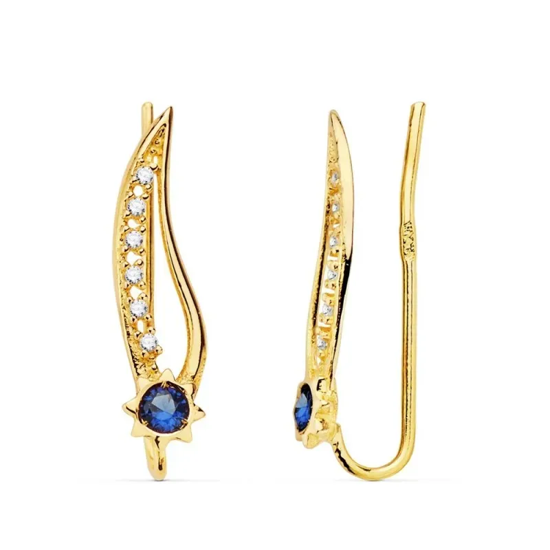 Pendientes oro 18k mujer 19 mm. trepadores formas circonitas combinad