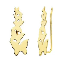 Pendientes oro 18k mujer 22 mm. trepadores mariposas lisas variadas