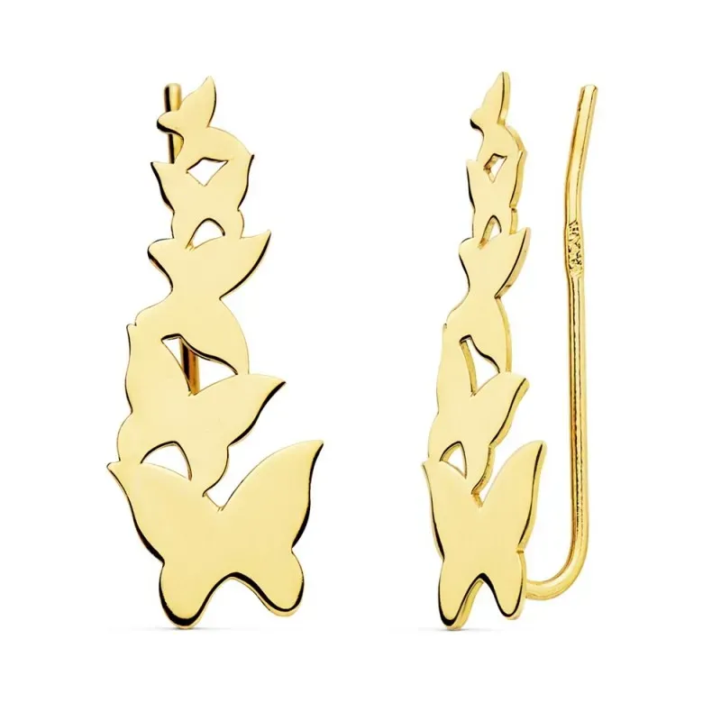 Pendientes oro 18k mujer 22 mm. trepadores mariposas lisas variadas
