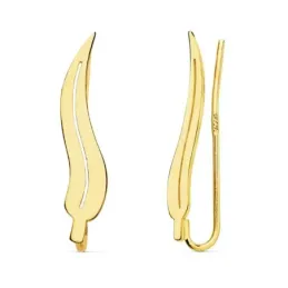 Pendientes oro 18k mujer 21 mm. trepadores forma hoja lisa