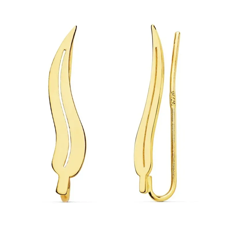 Pendientes oro 18k mujer 21 mm. trepadores forma hoja lisa