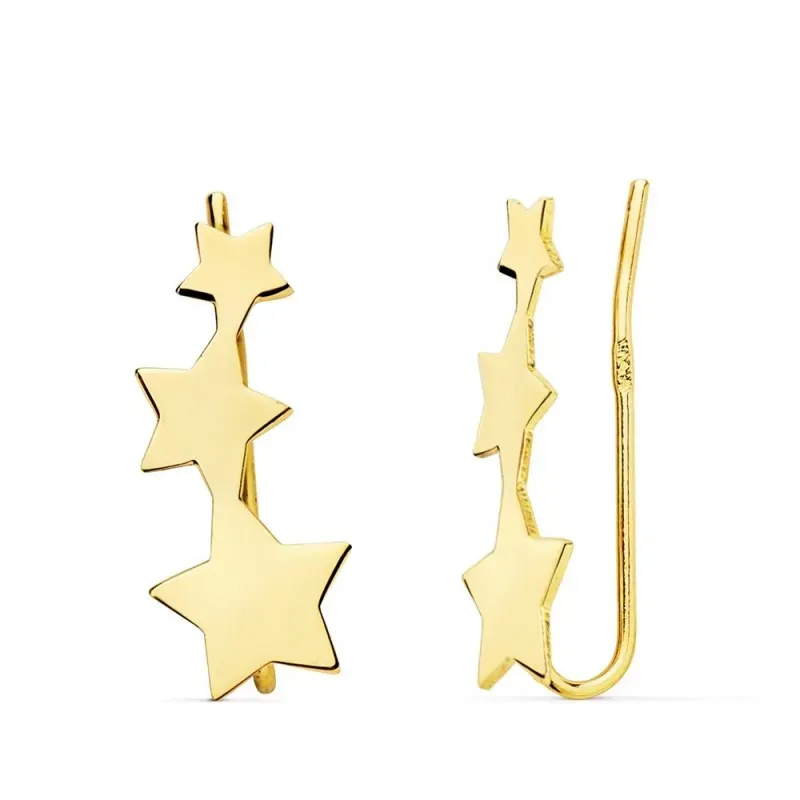 Pendientes oro 18k mujer 16 mm. trepadores estrellas tamaños variados