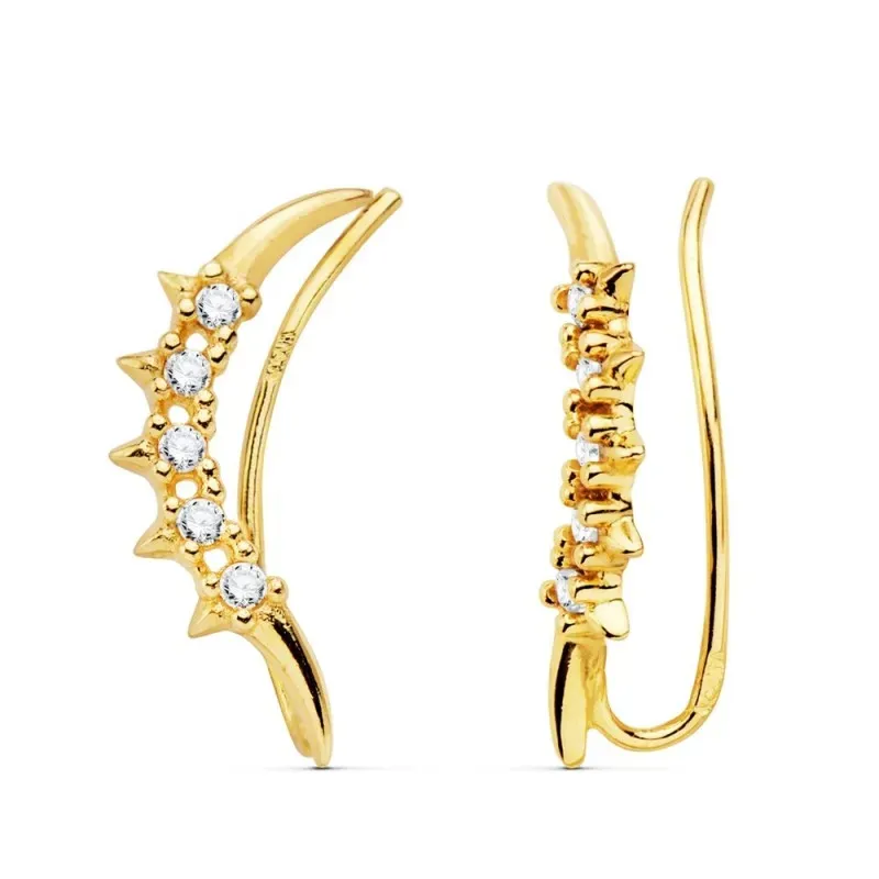 Pendientes oro 18k mujer 17 mm. trepadores estrellas circonitas