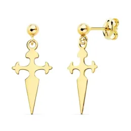 Pendientes Cruz de Santiago oro 18k mujer 17 mm. lisa presión