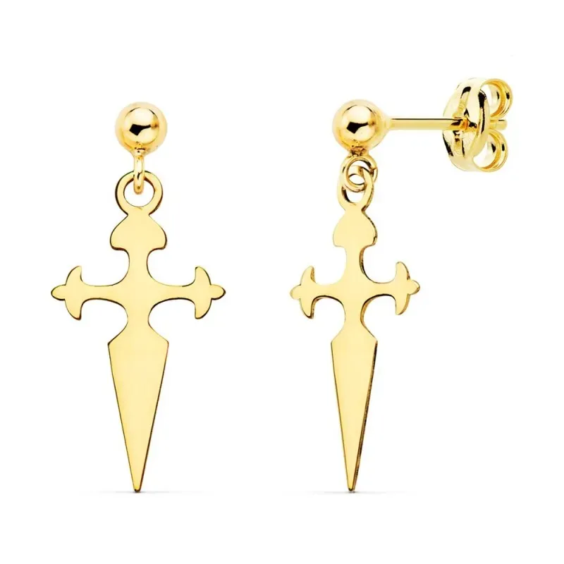 Pendientes Cruz de Santiago oro 18k mujer 17 mm. lisa presión