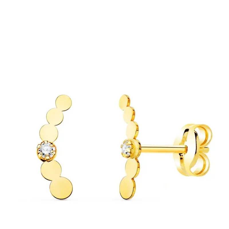 Pendientes oro 18k mujer 10 mm. trepadores círculos lisos circonita c