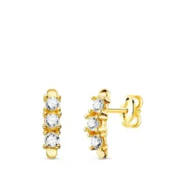 Pendientes oro 18k mujer 9.5 mm. barras verticales circonitas garras
